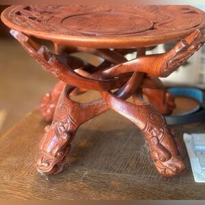 Vintage Carved Wooden Stand - Rich Brown